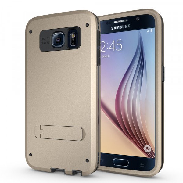 Wholesale Galaxy S6 Strong Armor Hybrid with Stand (Champagne Gold)